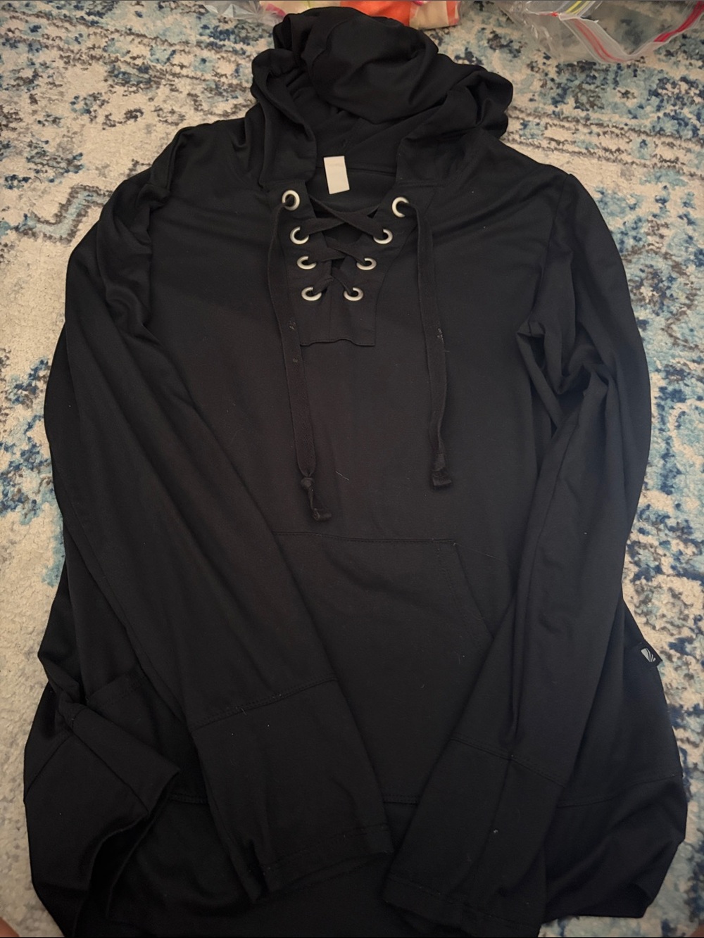 Marika Black Lace-Up Pullover Hoodie